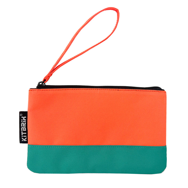 Duo-color pouch designed for pocket-handkerchief storage with wrist strap for easy carrying.