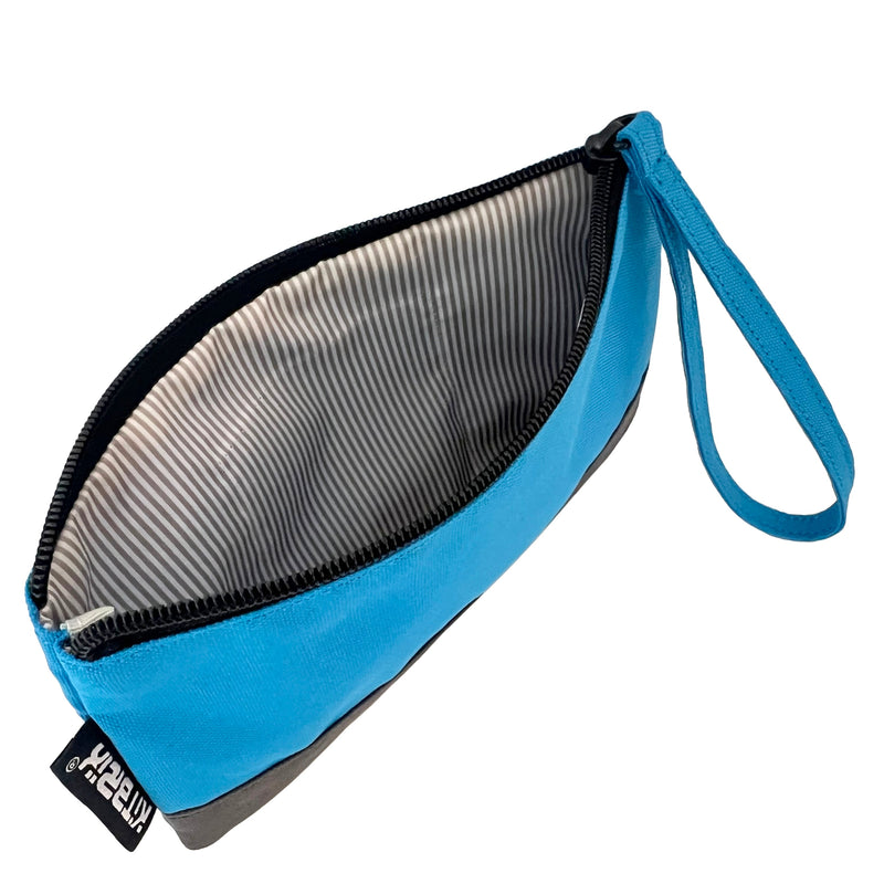Convenient wrist-strapped duo-color pouch ideal for handkerchief storage.