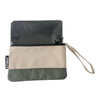 Convenient wrist-strapped duo-color pouch ideal for handkerchief storage.