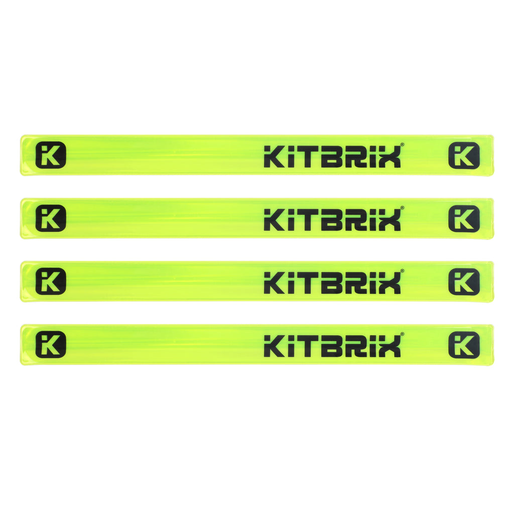 Luminous snap bands designed for safety, available in packs of 2 or 4, for improved visibility during exercise.