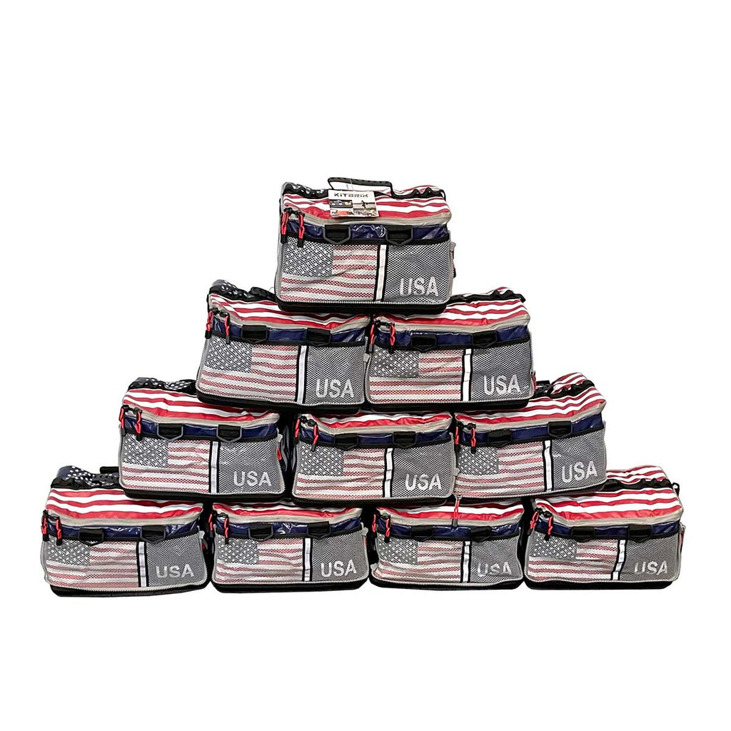 Exclusive limited edition athletic bag with a vibrant USA flag print and versatile storage options, ideal for clubs and teams