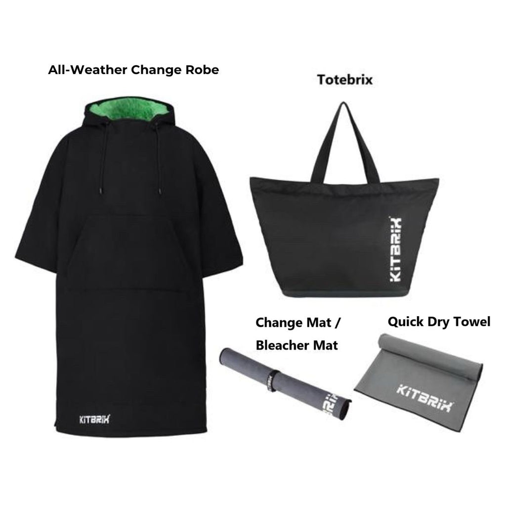 Complete Outdoor Set: Change robe, Dry Bag, Towel, and Transition Mat. Breathable Waterproof Poncho with Dry Bag and Towel Bundle for Athletes.