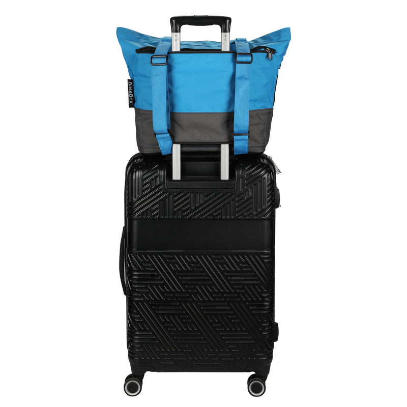 Modern eco tote with back sleeve to slide over trolley for hands-free convenience