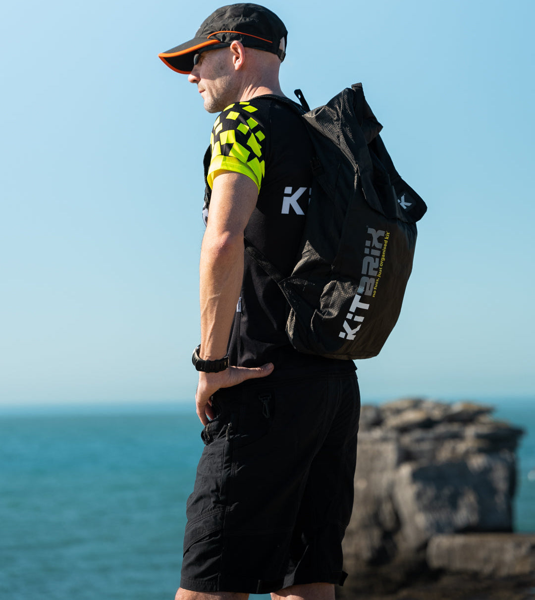 KitBrix POKIT 25L Foldable Backpack – Waterproof Daypack For Cycling, Hiking & Travel, Black/Blue